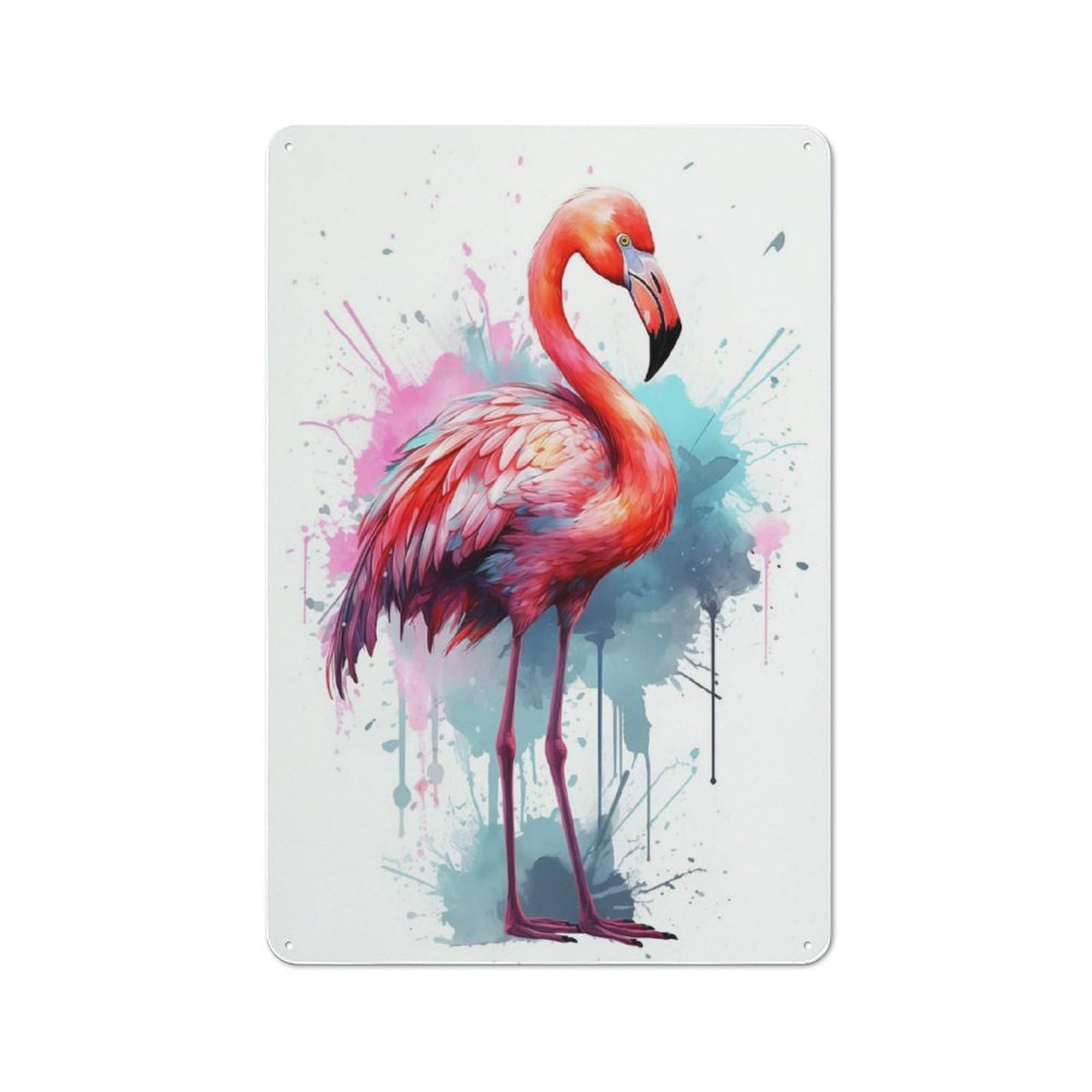 Metal Wall Sign 30x20cm Featuring Watercolor Flamingo Bird for Home Bar Wall, Suited to Bar Sign Collectors