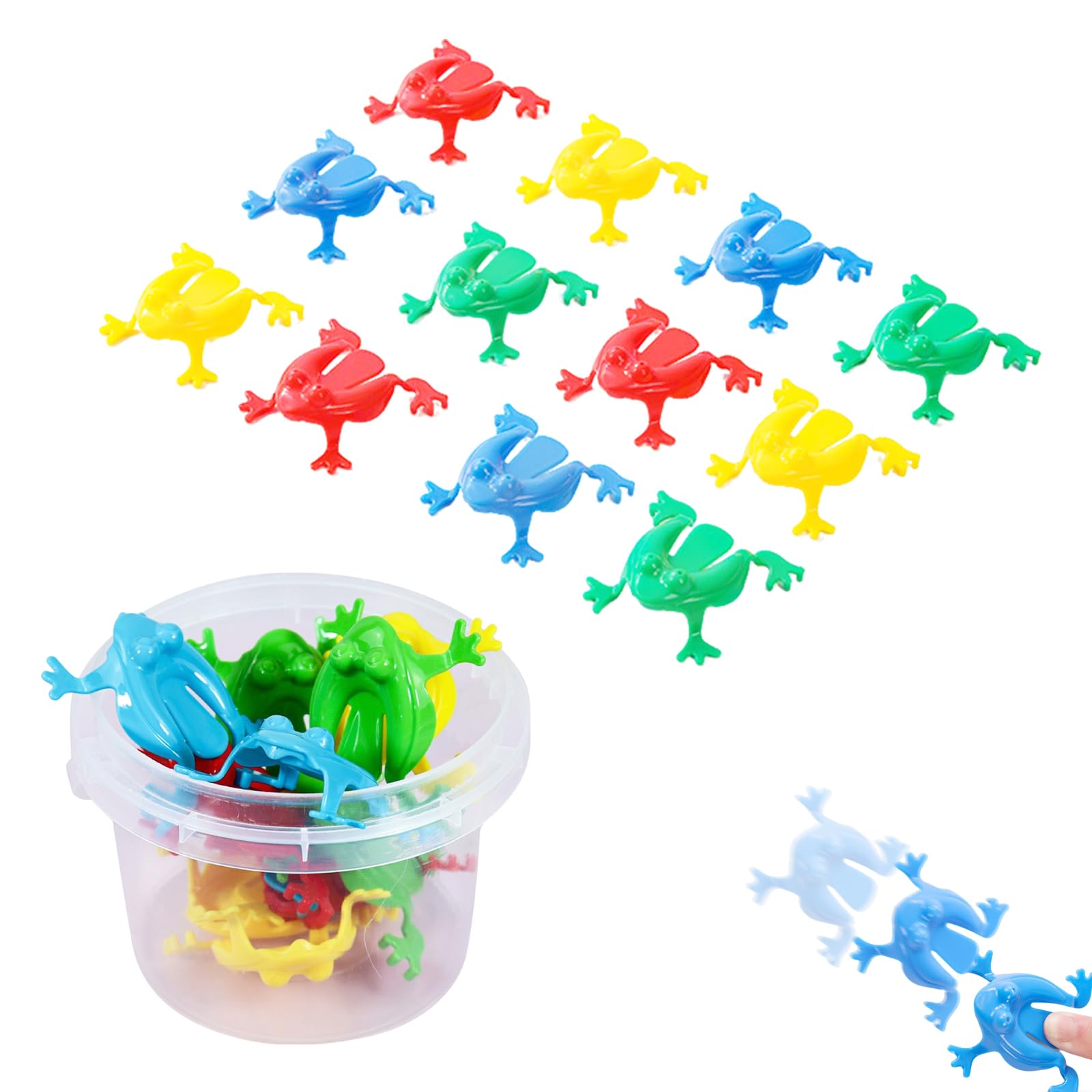 バケツめがけてジャンプ カエルジャンピングゲームセット 12匹/24匹入り 対戦OK 指で押して飛ばすカエルおもちゃ 知育＆カラー認識 男の子・女の子向け 景品や誕生日プレゼントに最適 (樽 12個)