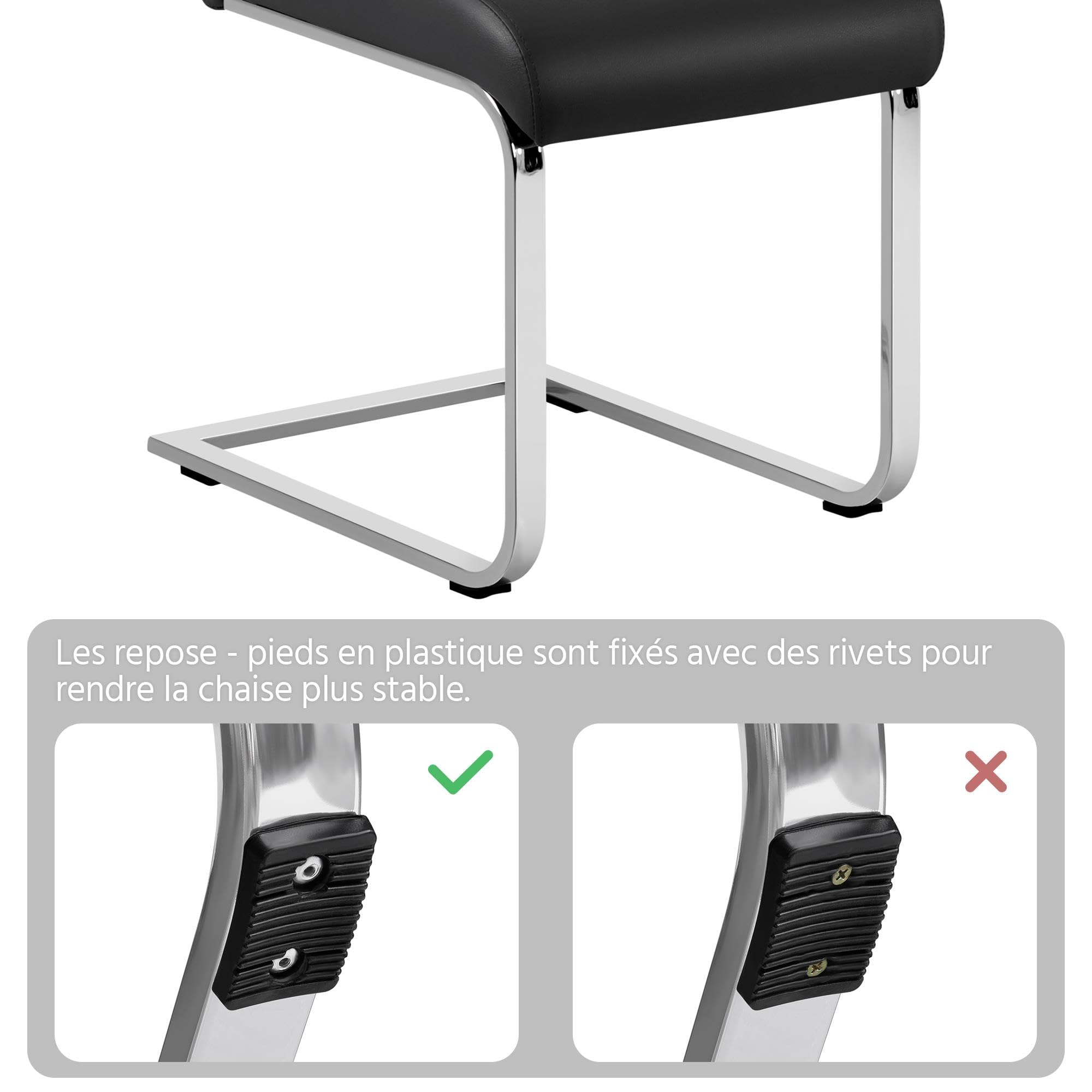 Yaheetech Chaise Salle à Manger Lot de 6 en Simili Cuir Fauteuil Rembourré Capacité 135 kg Chaise Hauteur Assise 50 cm Acier Chromé Noir