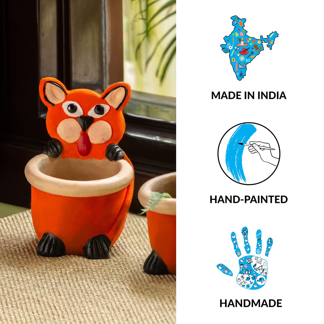 Fiesty Fox Terracotta Planters - Handmade Set of 2 -5