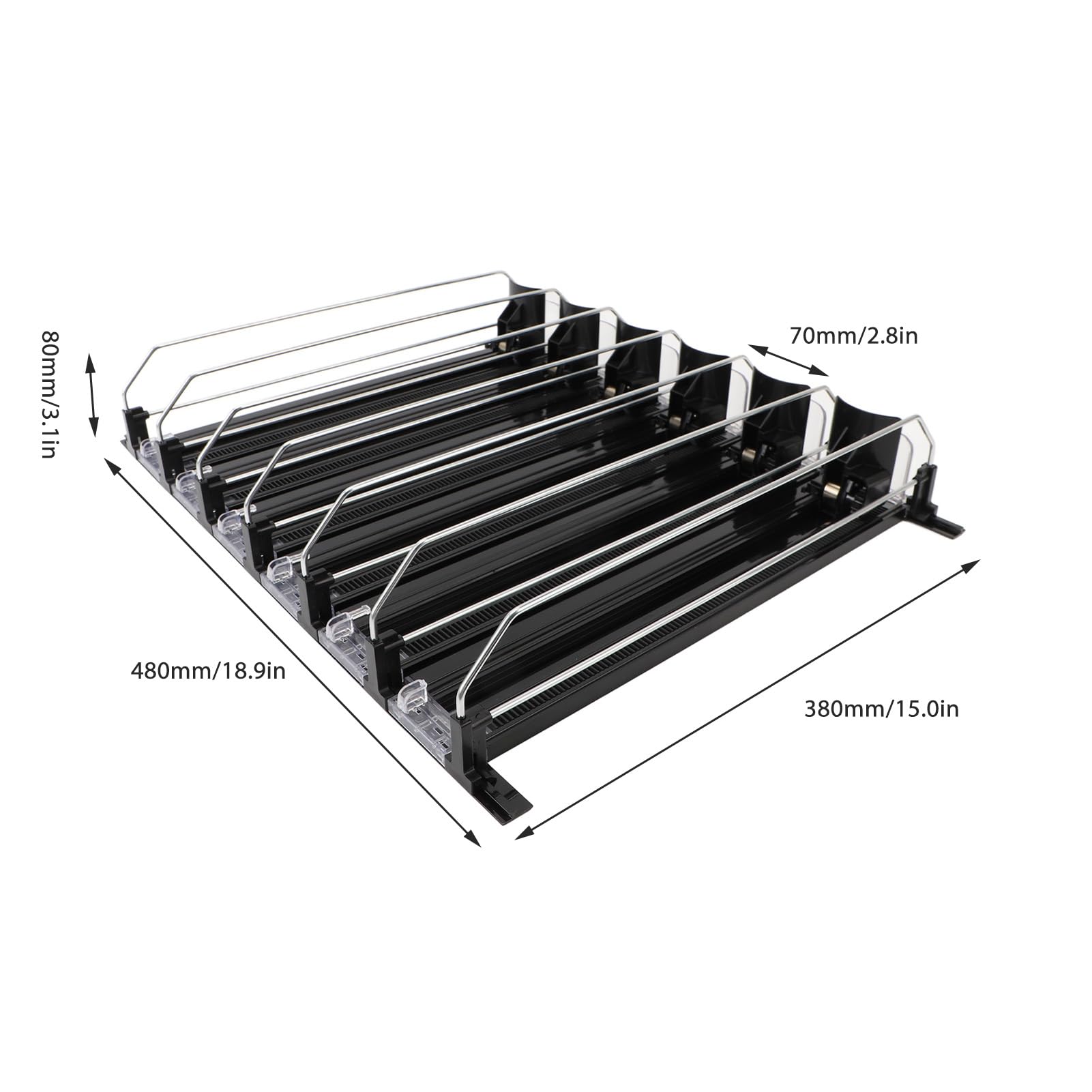 ABS Kühlschrank-Getränke-Organizer, 6 Reihen Kühlschrank-Getränkespender, verstellbarer Getränke-Organizer, Kühlschrank-Getränkedosenhalter, Getränkedosen-Organizer für (Black)