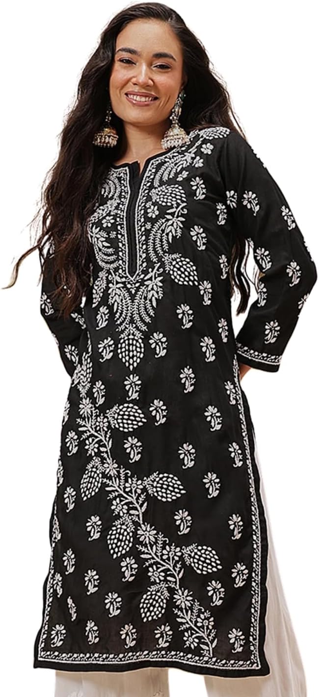Ada Indian Hand Embroidered Chikankari Cotton Kurta Kurti Tunic for Women A411403
