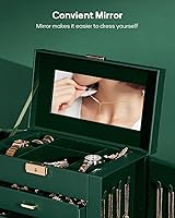 Vista 34 de Homde Regalos de Navidad de cuero sintético, enorme joyero, organizador de reloj con espejo, collar, anillo y aretes, estuche de regalo con Dorado