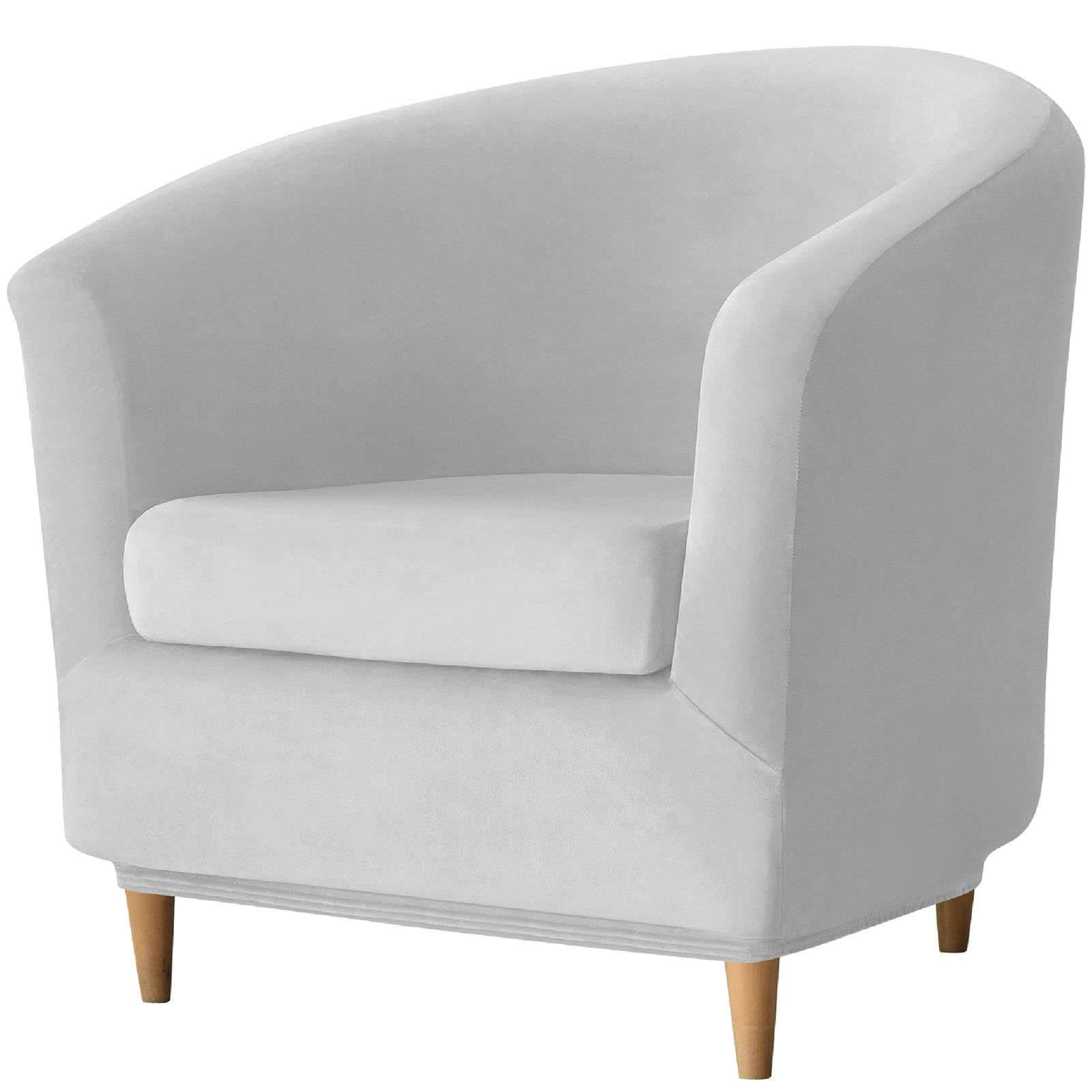 ZRCYXDW Stretch 2 Piece Club Chair Slipcover, Velvet Barrel Chair Cover with Cushion Cover Non Slip Armchair Covers Removable Tub Chair Covers for Hotel Bar Counter-Light Grey-2 Piece