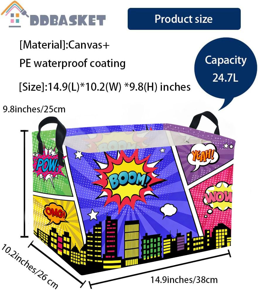Image of Rectangle Kids Baskets Spider Basket Cute Storage Bin Fish Box for Room Decor Gift Basket(City)