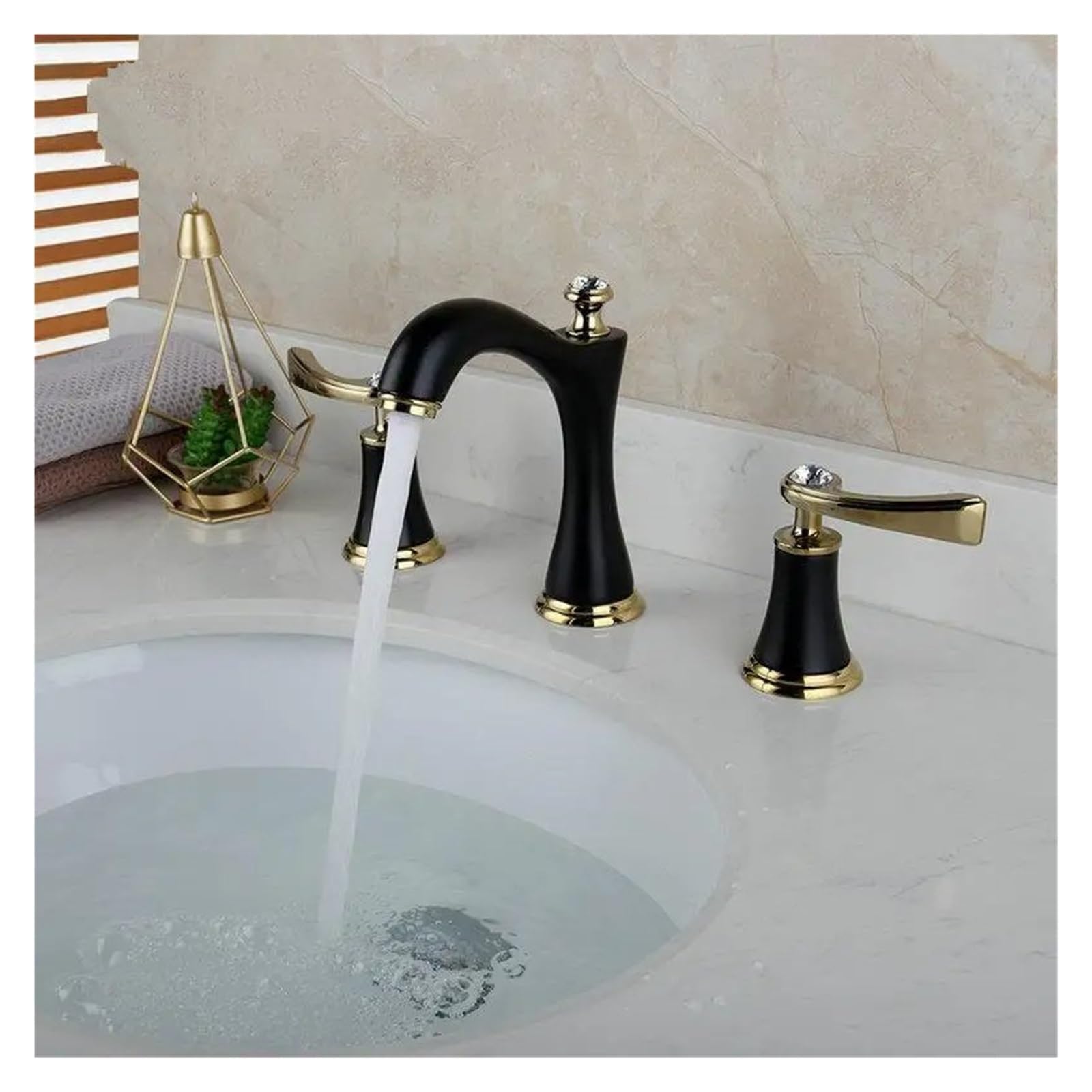 Sxithgkdw Black Faucet, White Bathroom Faucet Deck Mounted 2 Handles Bathroom Bathtub Basin Mixer Tap Faucets (Color : )