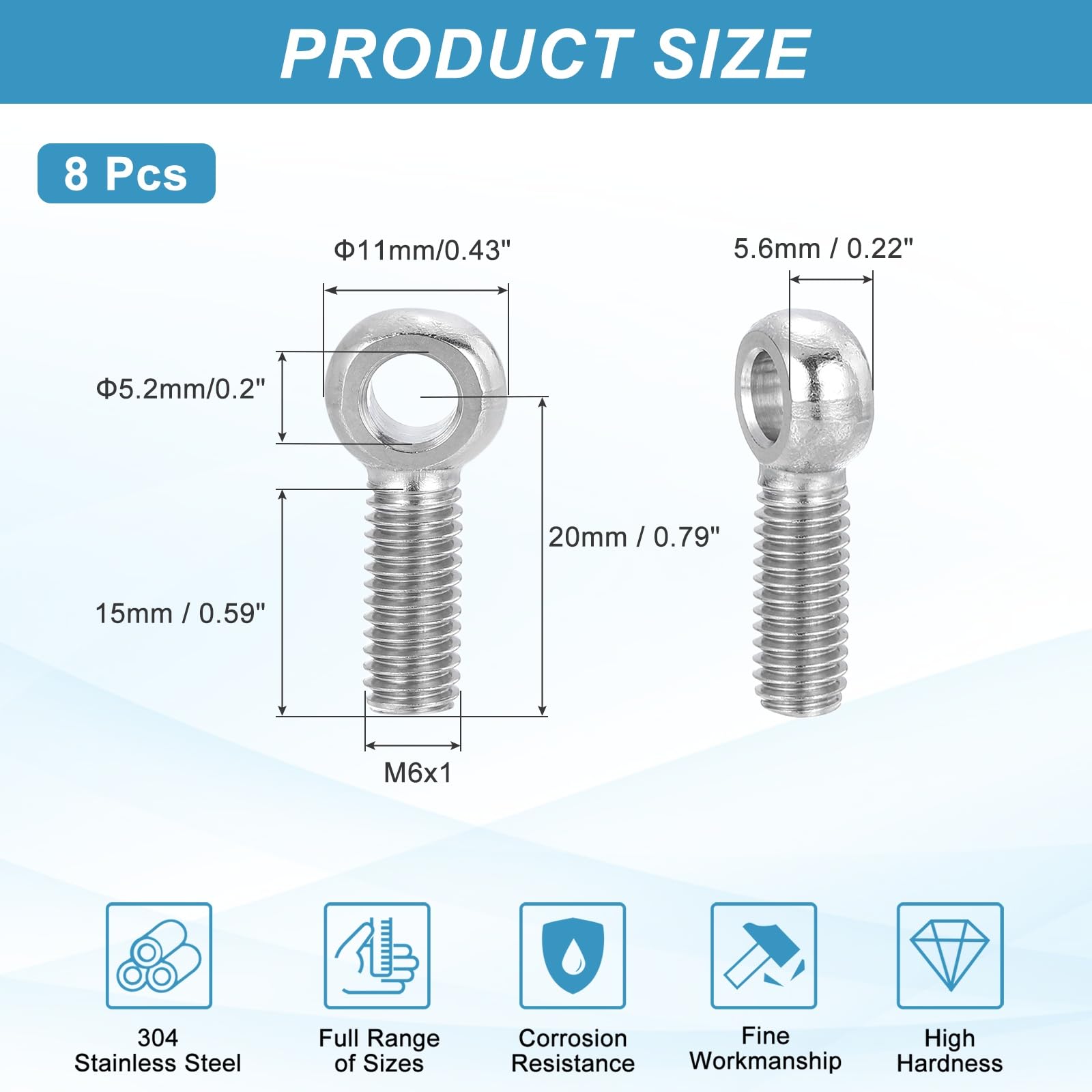 PATIKIL 8 Pcs M6x20mm Shoulder Swing Lifting Eye Bolt - Image 2