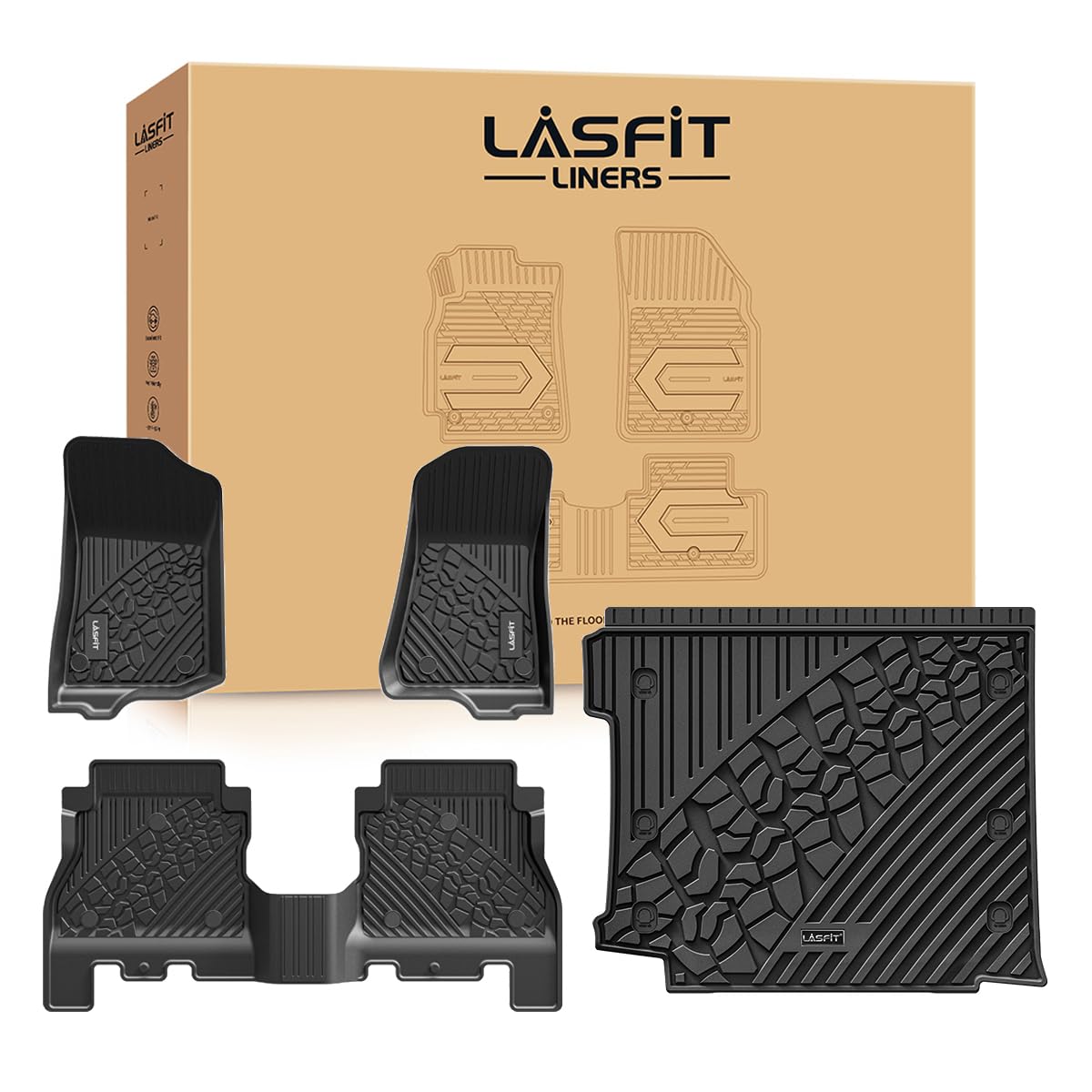 Floor Mats & Trunk Mat for Jeep Wrangler JL 2018-2025 2026 4 Door Cargo with SUBWOOFER, All Weather TPE Custom Cargo Mat Fit for Flat Load Floor Gas Type (Not for JK/Not PHEV/Not 2-Door)