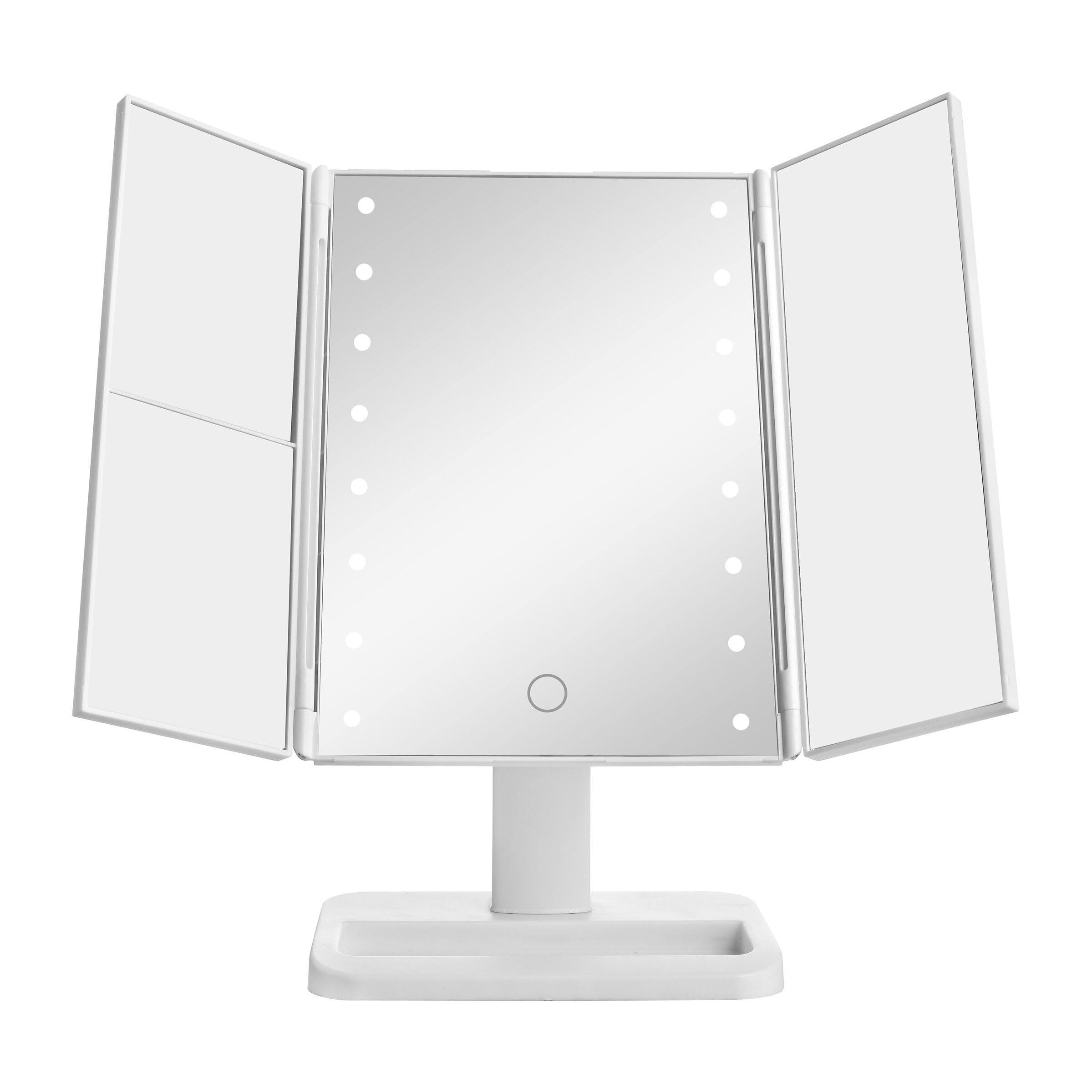 Elements MELANNCO 7.09x4.69x11.61 Inch White Tri Fold LED Vanity Mirror, 3 Magnifications and Dimmable LED Lights