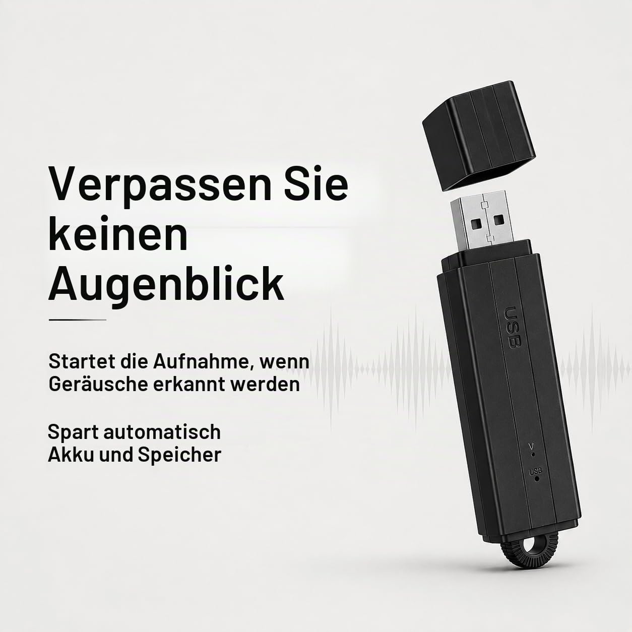 USB Audiorekorder mit Geräuscherkennung - Bis zu 288 Std. Aufnahme, 24 Std. Akkulaufzeit | Mini Diktiergerät ohne App für Meetings, Vorlesungen & Notizen