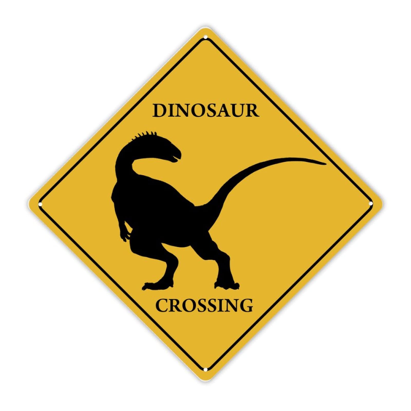 Dinosaur Crossing Sign Caution Dinosaur Xing Sign Animal Silhouette Street Sign Wildlife Animal Novelty Road Fence Wall Decor Diamond Shape Warning Metal Tin Sign For Indoor Outdoor 10x10 inch