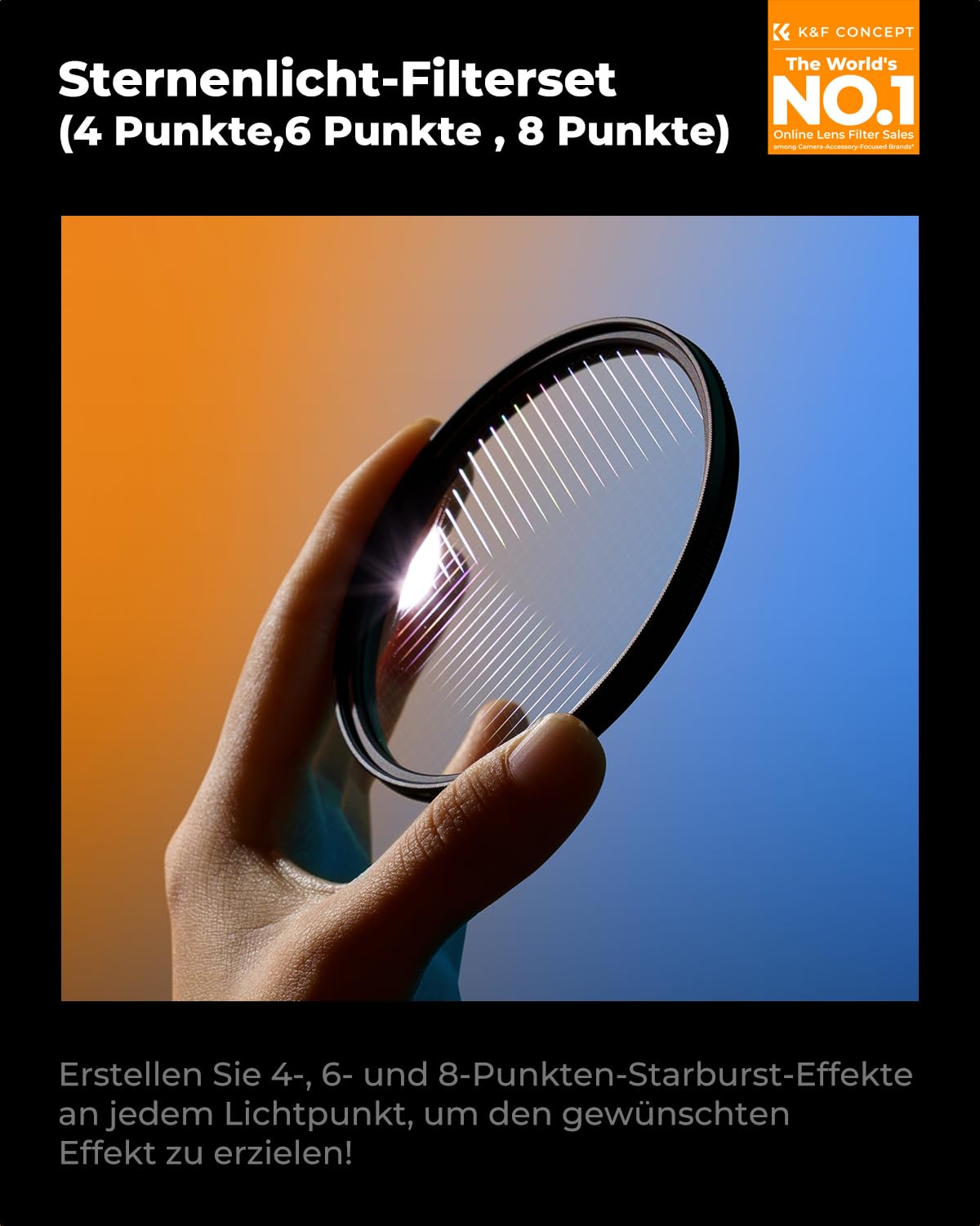 K&F CONCEPT 82mm Sternfilter 4 Punkte, 6 Punkte, 8 Punkte für Sternenlichteffekte (Nano-Klear)
