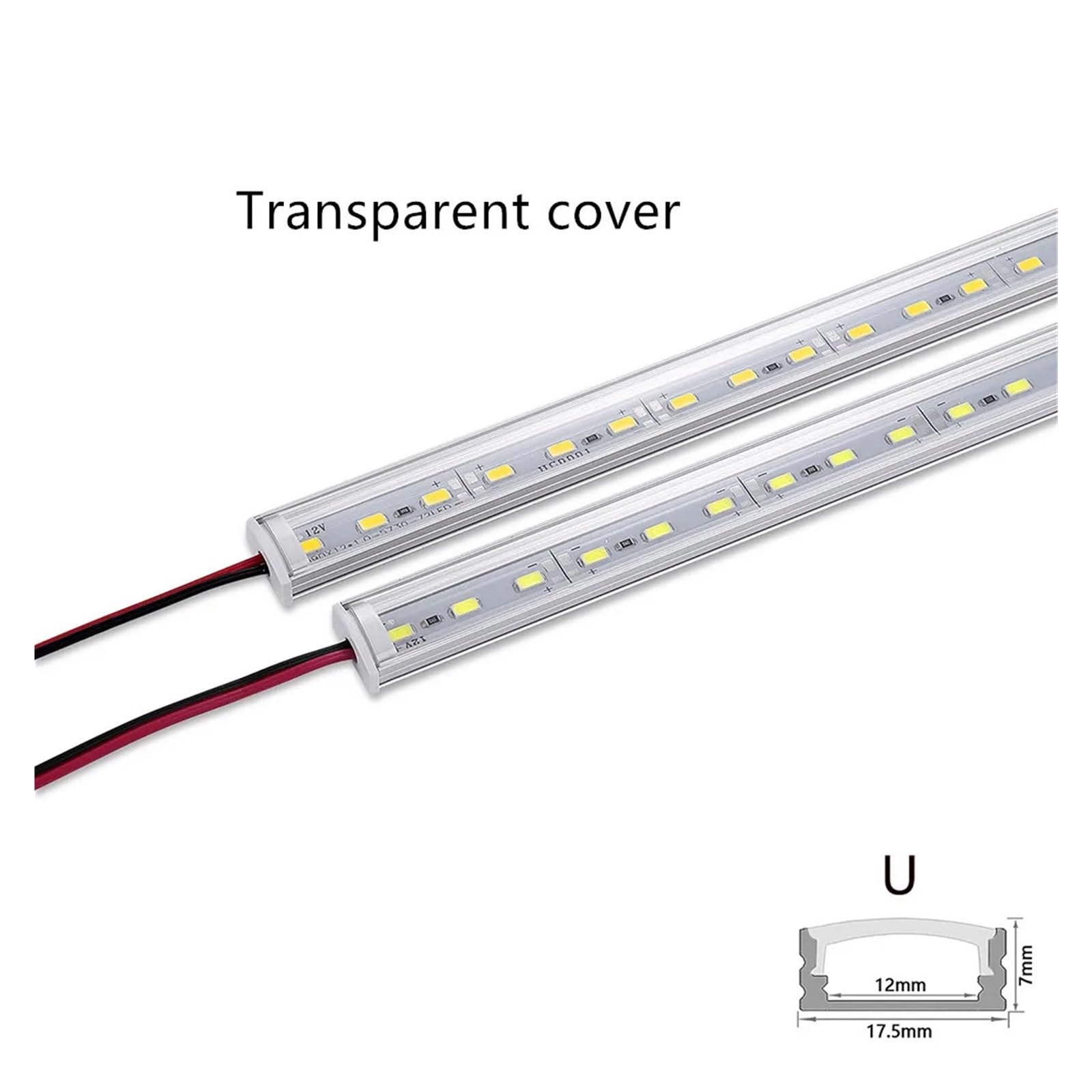 1–10 Stück LED DC12V 50 cm 20 Zoll SMD5730 36 LEDs U/V-förmiger Flacher Aluminiumkanal starrer Streifen(7pcs,V Transparent 6000K)