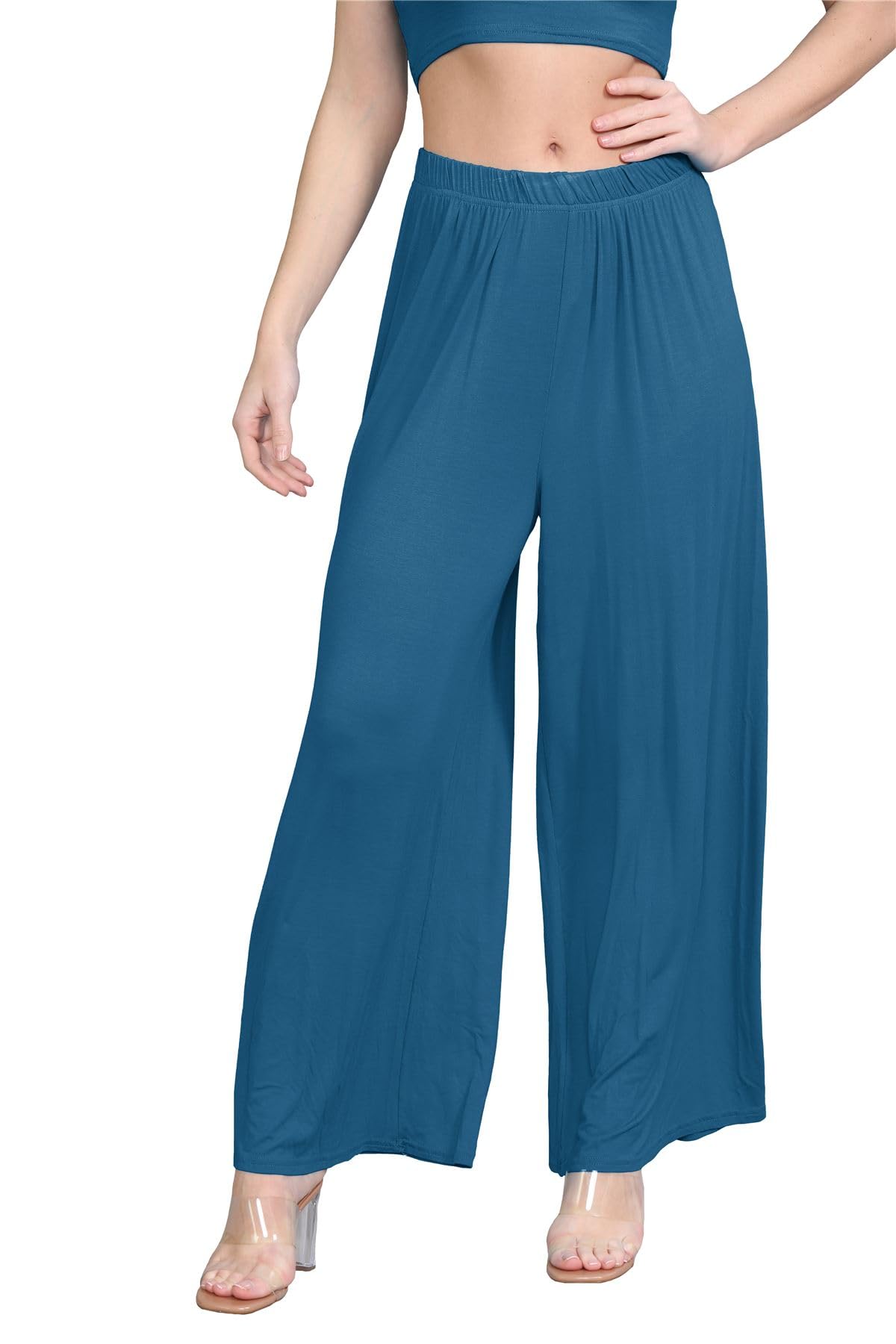 Hamishkane® Women's Plain Flared Palazzo Elasticated Waist Wide Leg Yoga Pants for Women UK Elegant Palazzo Trousers for Women UK - Ideal Ladies Summer Trousers Teal