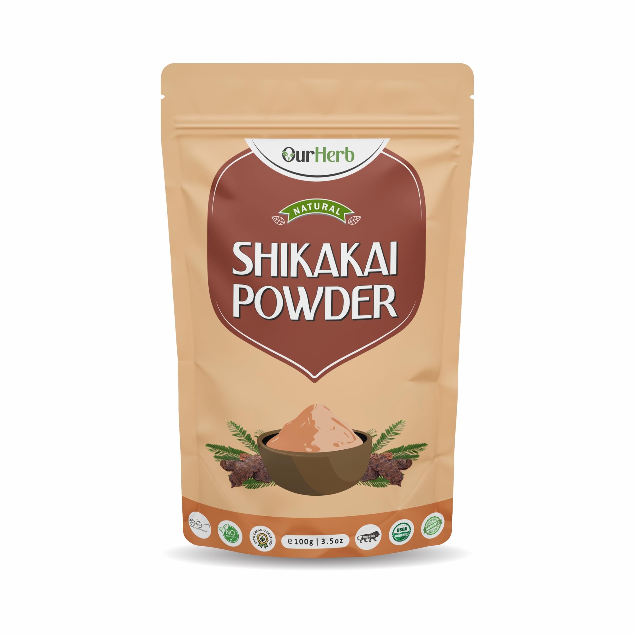 Pure & Natural Shikakai (Acacia concinna) Powder for Hair Care with Wooden Spoon - 100g | 3.5 Oz