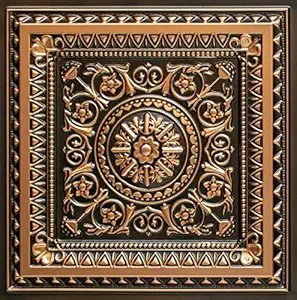 Decoraids Decorative Embossed Ceiling Tiles and Wall Panel Pieces (Area Cover 24 Sq Feet, Black, Antique Gold, 2 x 2 Feet) - Pack of 6