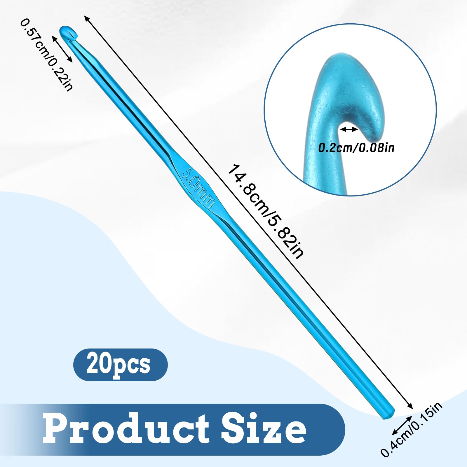 JJUNW 20 PCS Crochet Hooks, 5MM Aluminum Crochet Needle US Size H (Size 8), Blue Crochet Hooks Bulk for Craft Yarn Contribute to Beginners - 3