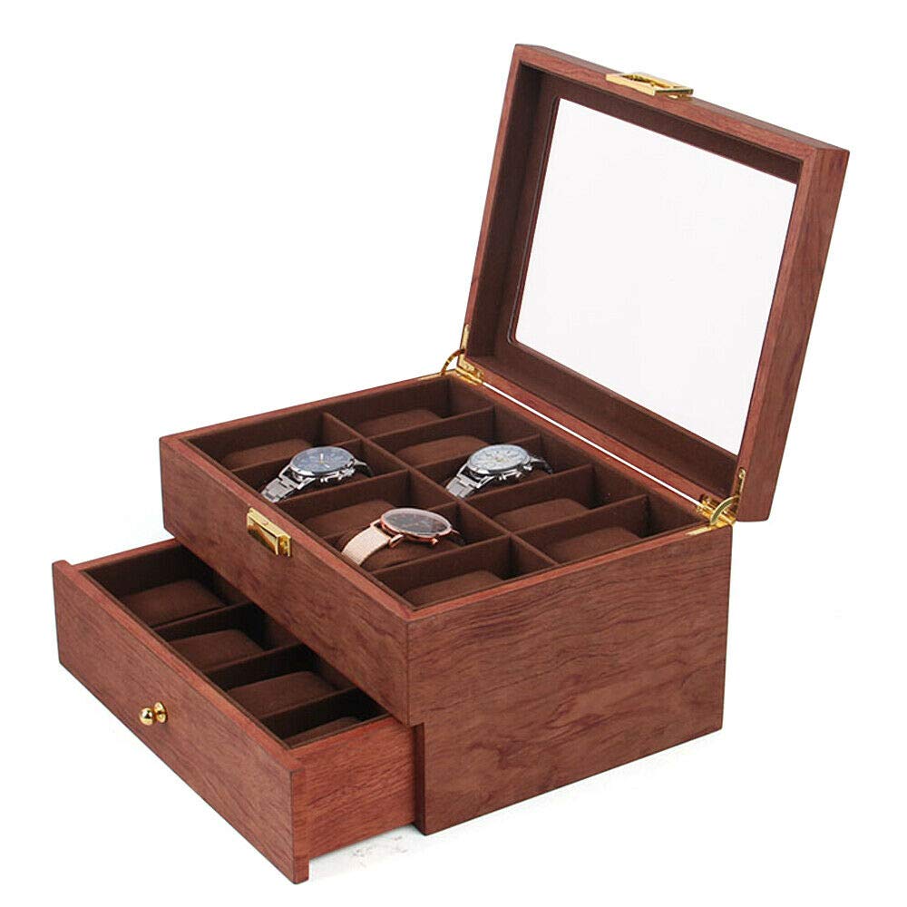 20 Fächer Uhrenbox, Uhren Uhrenaufbewahrungsbox, Organizer Uhrenkasten Rot Holz Schmuckschatulle, Verschließbare Uhrenbox für Herrn Dame