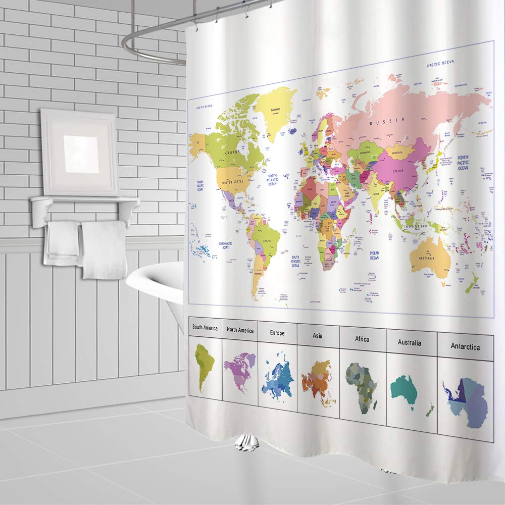 World Map Shower Curtain Educational Geography Countr vrogue.co