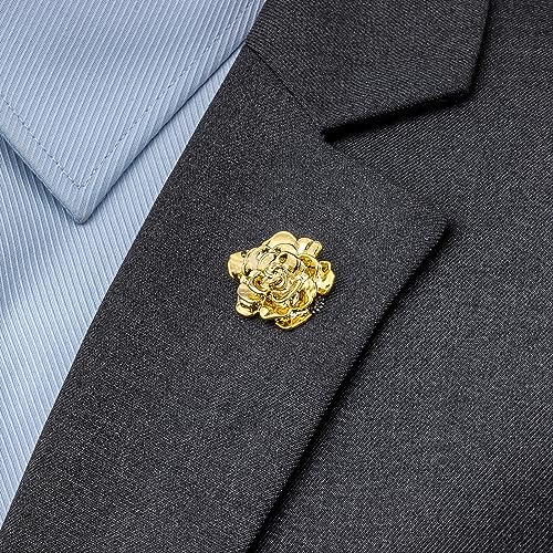 image for HAWSON 18K Gold Tone lapel Pins Brooch for Men Suit, Metal Flower Broo