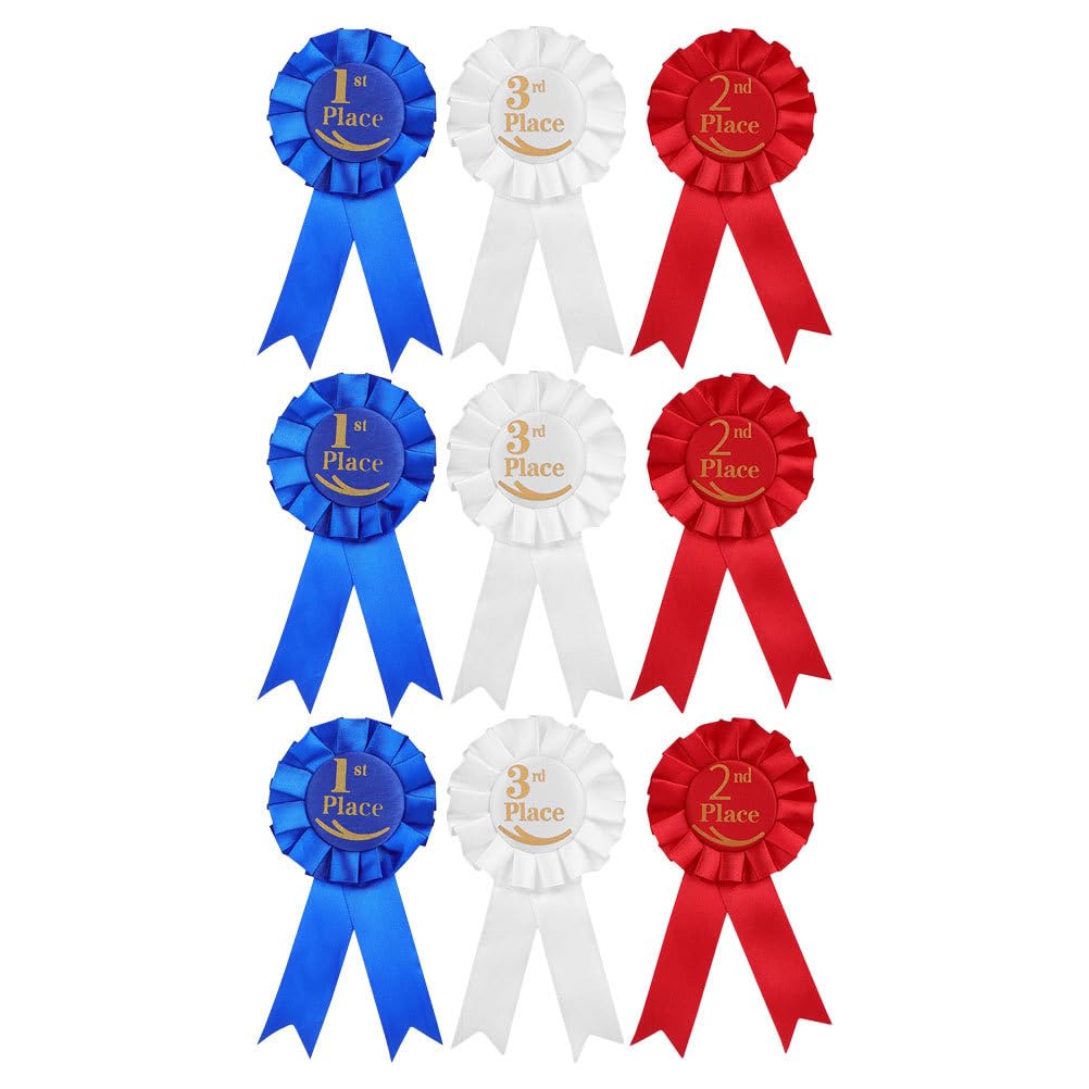 VILLCASE Set Di 9 Nastri Premio in Raso Con E Spilla Per 1° 2° 3° Posto Distintivi Colorati Per Competizioni Sportive Gare Cerimonie Laurea E Feste