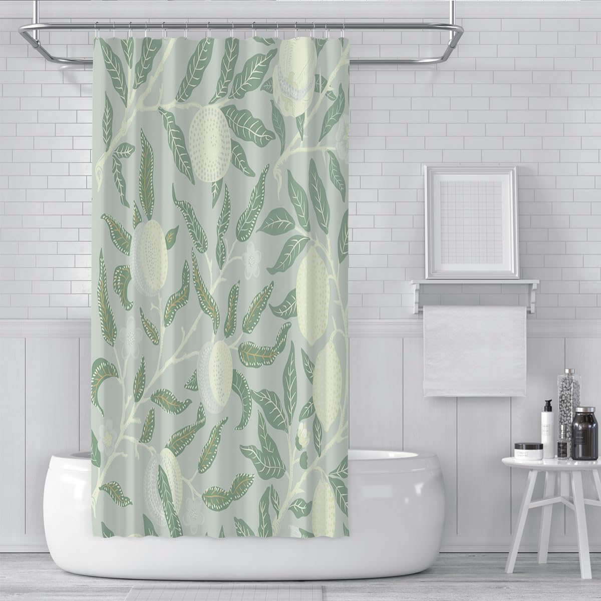 Cortina de Ducha Estilo Morris Verde Salvia Baño 180x180cm