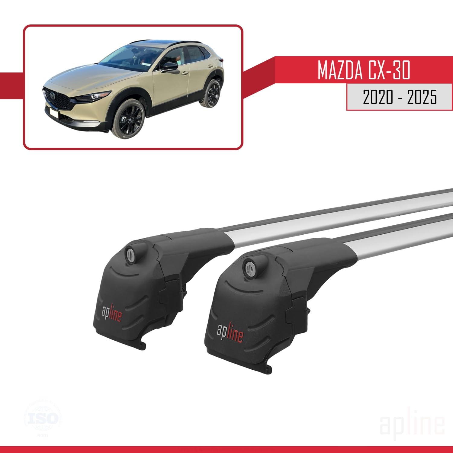 Compatibile con Mazda CX-30 (DM) 2020-2026 Modello ACE-2 Barre Tetto Portapacchi Auto Barre Portatutto Grigio Alluminio 2 Barre
