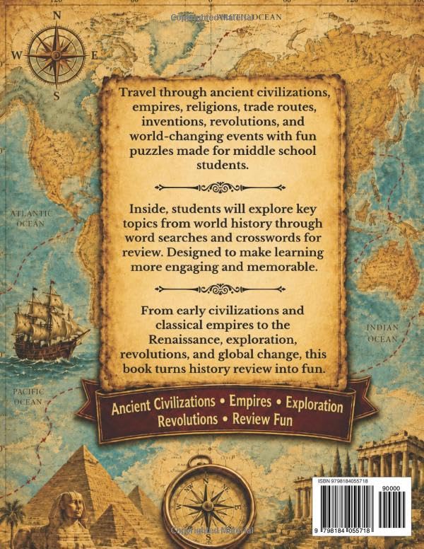 World History Puzzle Book: Fun Classroom Activities for Middle School Students with Word Searches, Crosswords, Social Studies Vocabulary, and World History Review image 3