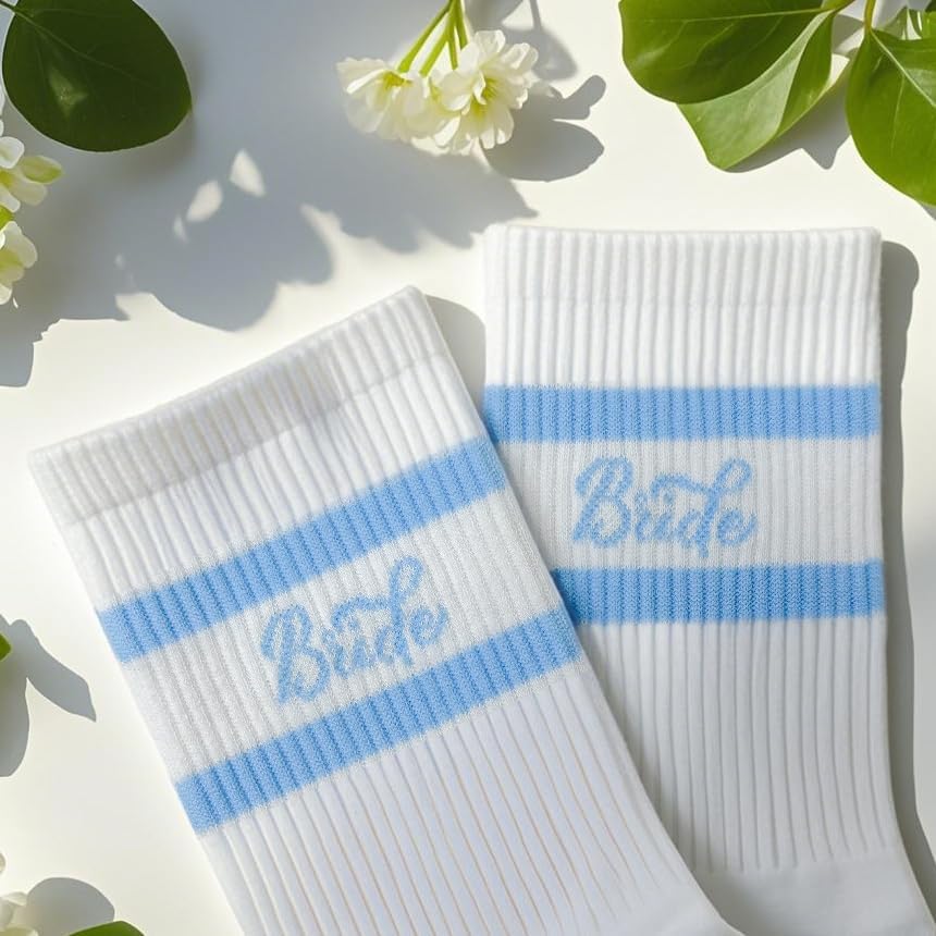 Bride Socks, White Blue Bride To Be Something Blue Gift Bachelorette Party Wedding Socks Bridal Footwear Gift - Image 3
