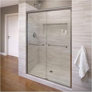 Basco Infinity Semi-Frameless Sliding Shower Door, Fits 54.5-58.5 inch Opening, Clear Glass, Chrome Finish