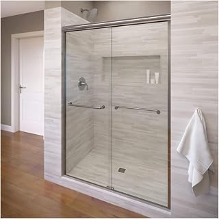 Basco Infinity Semi-Frameless Sliding Shower Door, Fits 54.5-58.5 inch Opening, Clear Glass, Chrome Finish
