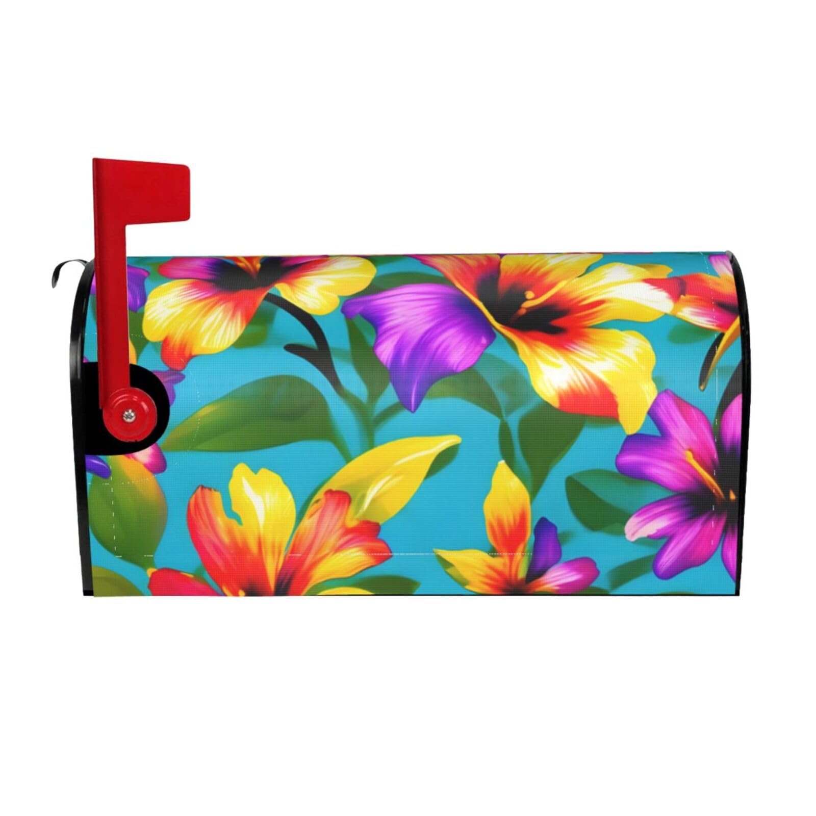 Hawaiian Colorful Flowers Print Mailbox Cover Wraps Post Letter Box Cover Decor For Outside Garden Yard Farmhouse Home