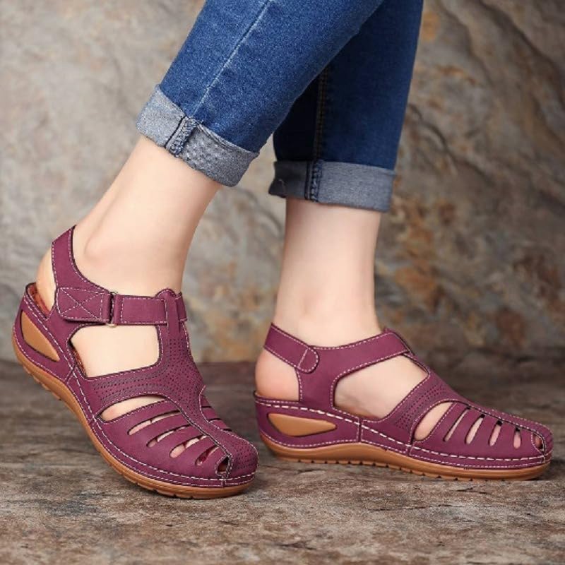 Sandalias ortopédicas retro en cuero legítimo de alta calidad con puntera cerrada para mujer 3