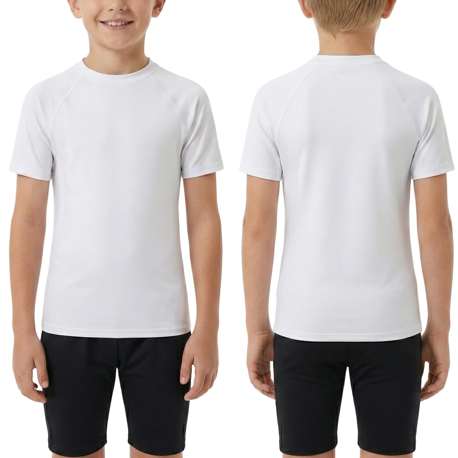 Maglietta a Maniche Corte per Ragazzi Asciugatura Rapida e Traspirante Maglia Intima Base Layer ad Elevata Elasticità Leggera Maglietta Sportiva a Girocollo per Corsa Calcio Basket Ciclismo