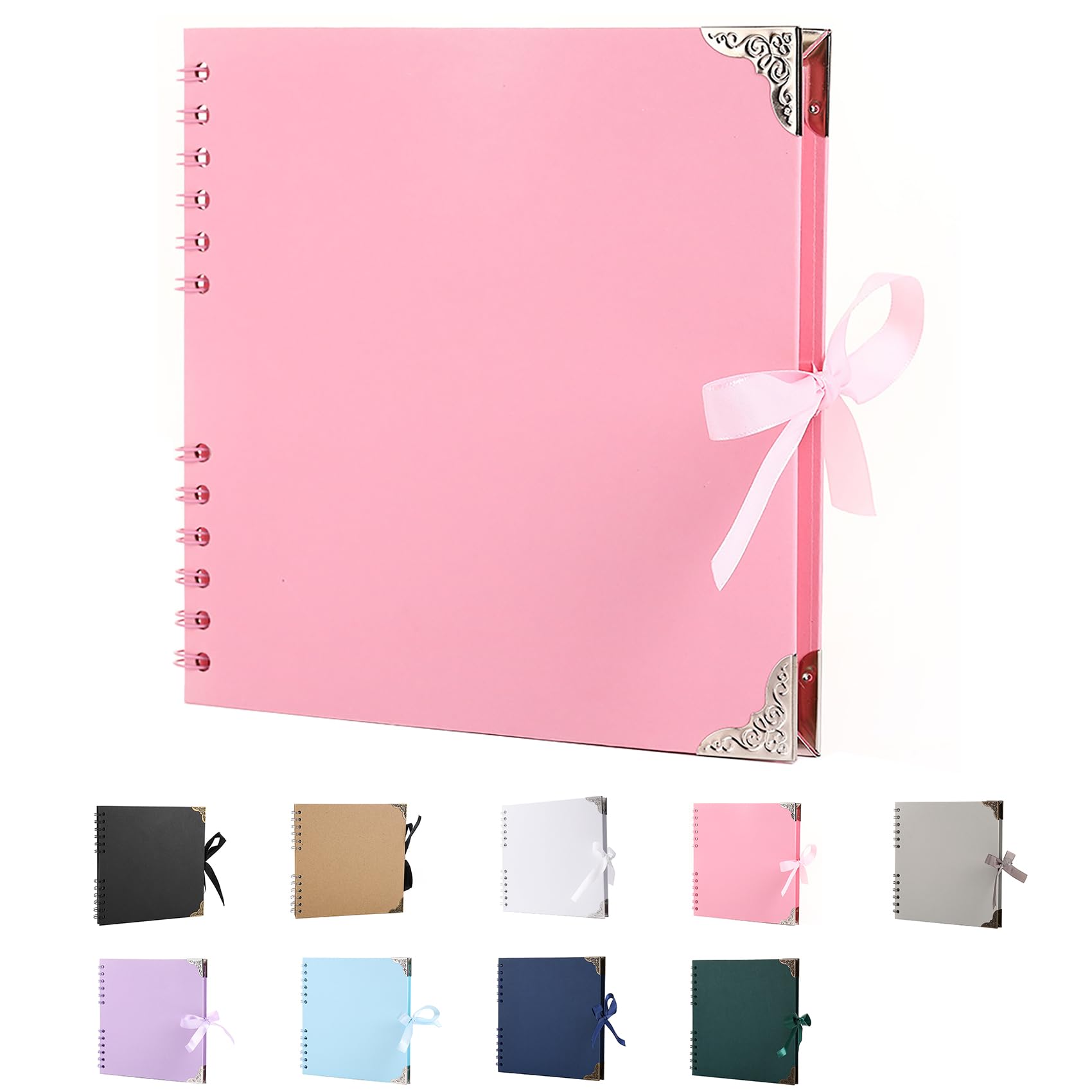 SHUBEIEUMI Scrapbook Photo Albums, 60 Pages Photo Book(20.5 x 20.5 cm), Scrap book with Ribbon Closure, Kraft Paper Scrap Book Ideal for Scrapbooking, Albums Arts and DIY Craft (Pink)