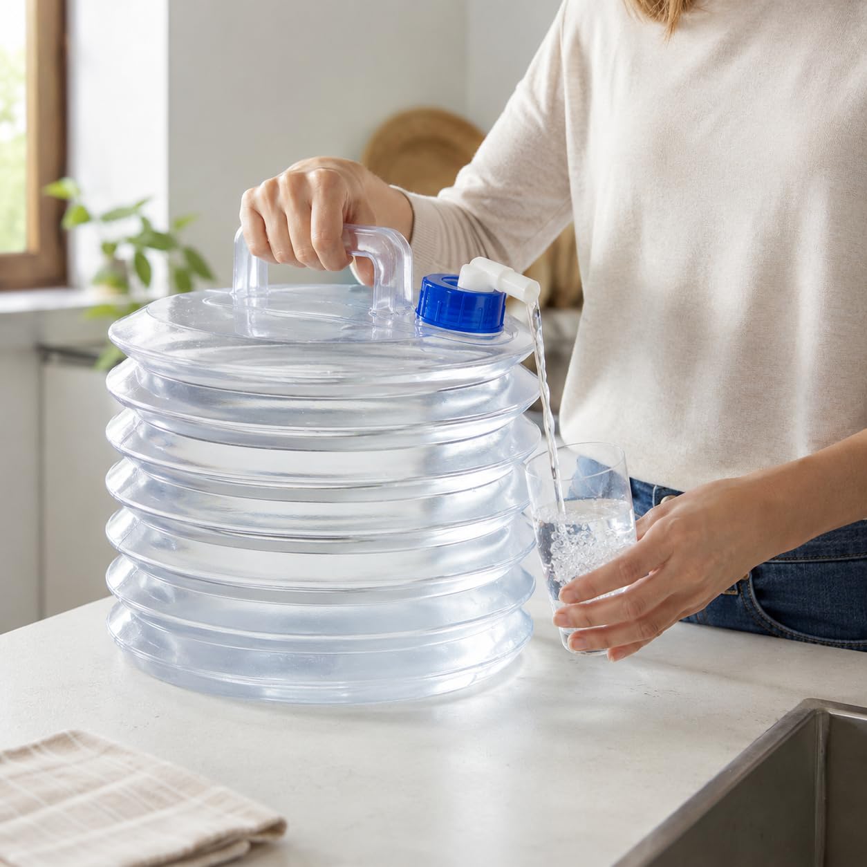 topolenashop Tanica Acqua Pieghevole 10L con Rubinetto Integrato, Contenitore Acqua da Campeggio Salvaspazio con Maniglia per Camper, Picnic, Viaggi e Uso Esterno