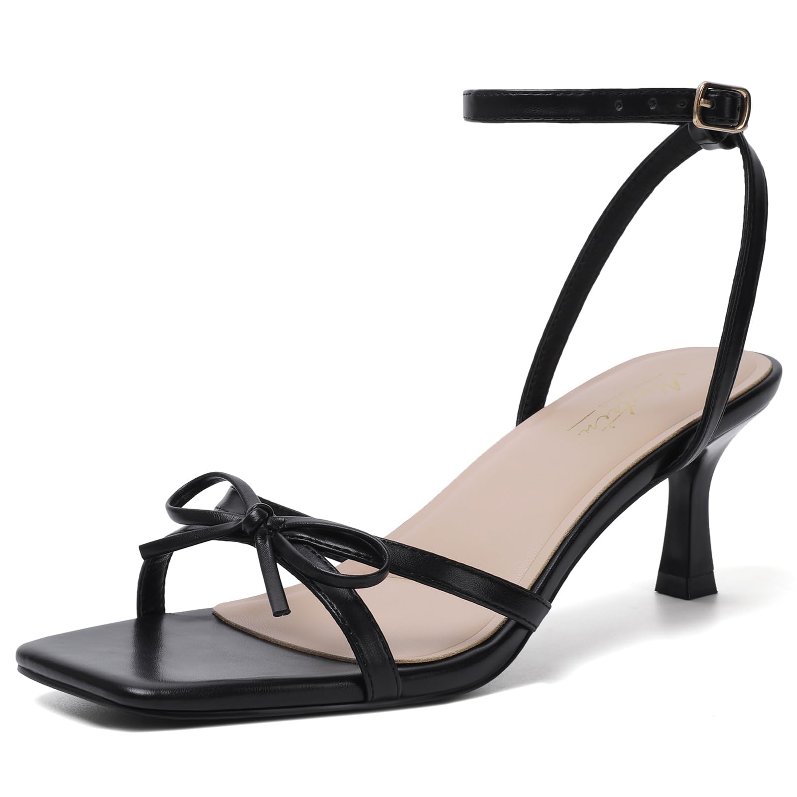 Mostrin Strappy Kitten Heels for Women Square Open Toe Heels Ankle Strap Lace Up Heeled Sandals for Party, Prom