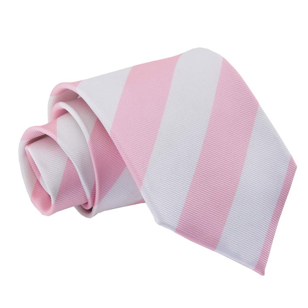 Dqt Men's Stripe Baby Pink & White Pink Solid Plain Stripe Floral Paisley Polka Dot Neck Tie