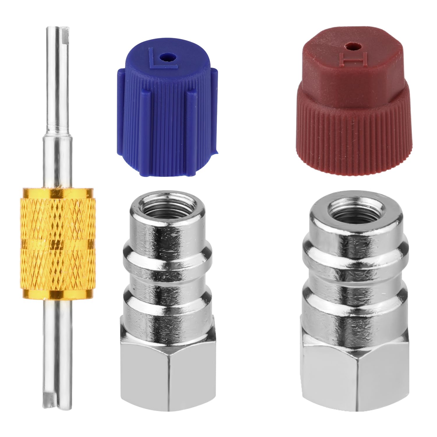 2pcs R12 to R134a Conversion Kits, High/Low Pressure R12 to R134a AC Retrofit Fitting Adapter Kits R12 to R134a Adapter with Valve Core Wrench for Car Air Conditioner Refrigerant System