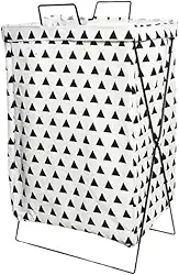 AMOEJA Cesto de Roupa Suja com Suporte em Aço Inox – Dobrável, Lona Durável – 4 Opções de Estampa (Triângulos)