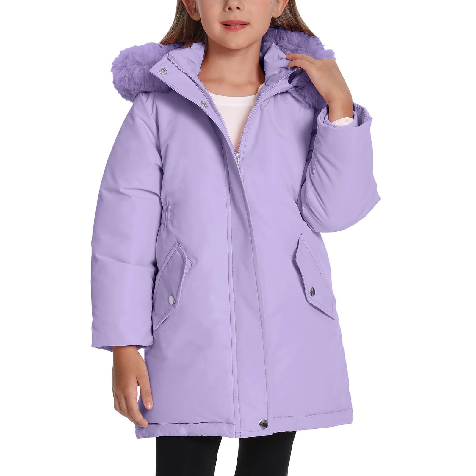 Abrigo de invierno con capucha para niñas, abrigo de plumón de piel sintética para niños, cálido abrigo acolchado grueso para exteriores, abrigos suaves para la escuela