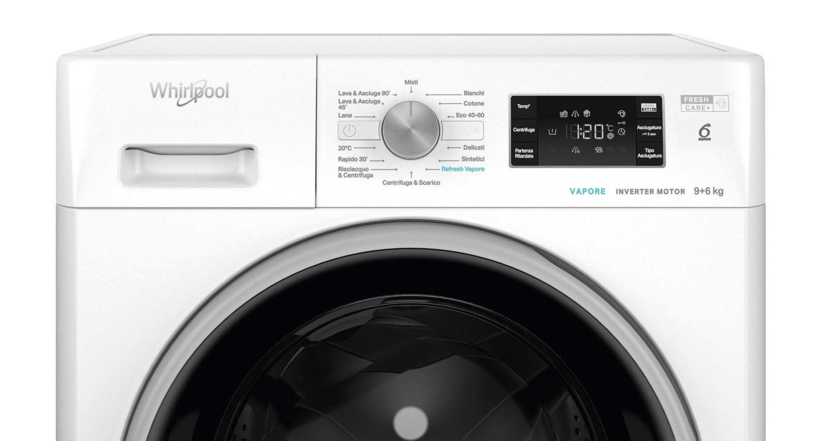 Whirlpool FFWDB 964489 BSV IT - Lavadora secadora 9 kg, carga frontal, independiente, 1400 rpm, clase C, 6º sensor, freshcare+, 59,5 x 54 x 85 cm
