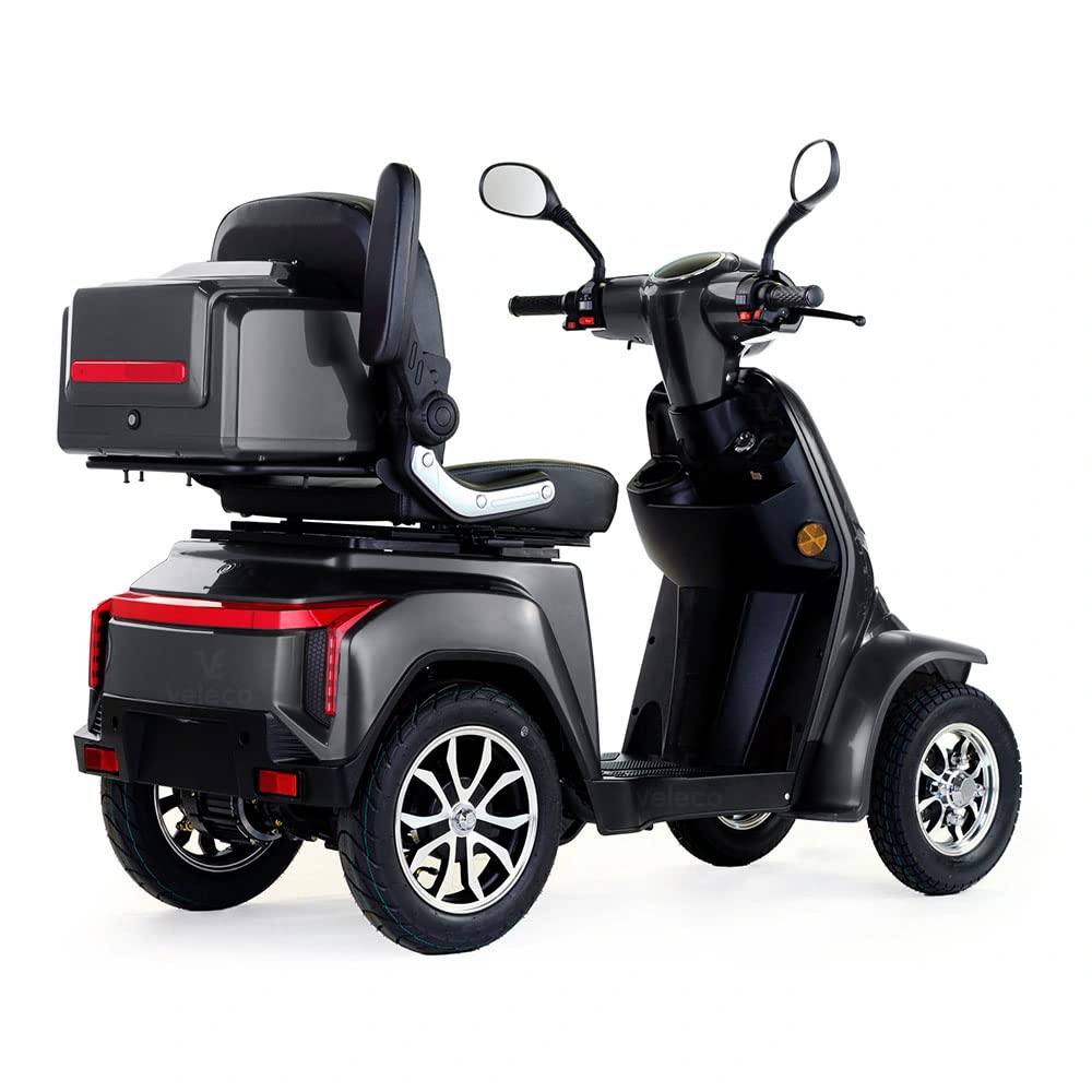 VELECO GRAVIS - Scooter Disabili a 4 ruote - Completamente assemblato e pronto all'uso - Sicuro e stabile - Illuminazione completa a LED - Ampio deposito e portabicchieri(GRIGIO)