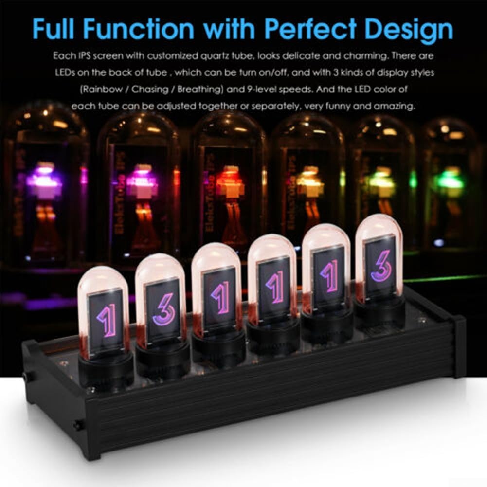 Nixie Röhrenuhr, elektronische LED-Leuchtröhre, IPS-Röhrenuhr, Heimdekoration, Display, DIY Analog Digital Tube, Digitaluhr mit 6-stelliger LCD-Zeituhr, Desktop Digitaluhr Dekoration Geschenk, 5V USB