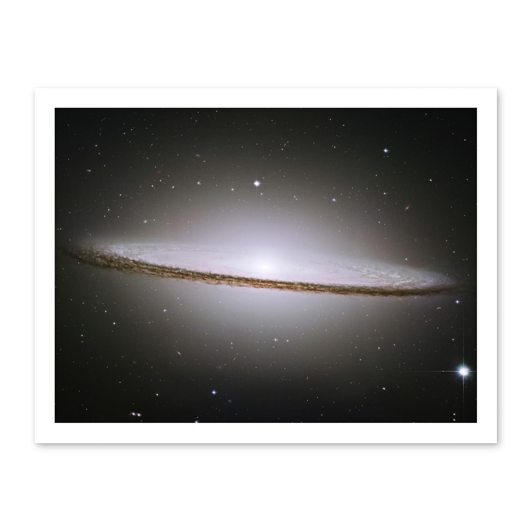 Artery8 Hubble Space Telescope Image The Majestic Sombrero Galaxy M104 Messier 104 Bright White Core Globular Clusters Swirling Dust Lanes Earth Artwork Framed Wall Art Print 18X24 Inch