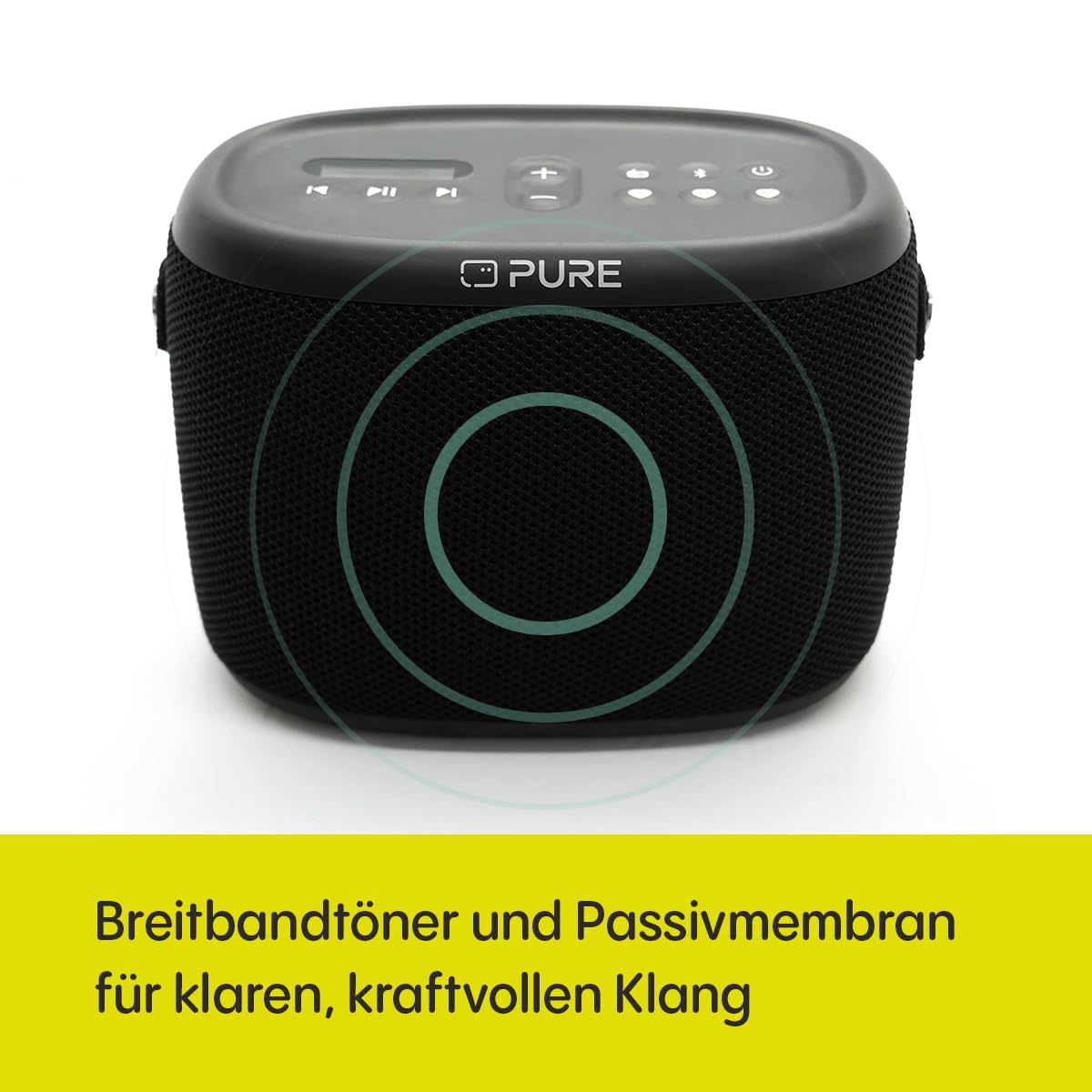 Pure Woodland Outdoor Bluetooth Lautsprecher – Wasserfeste Musikbox mit 10W Sound, DAB+ & FM Radio, 14h Akku, IP67 Schutz, tragbare Bluetooth Box, stabilem Bluetooth 5.1 Streaming - Schwarz