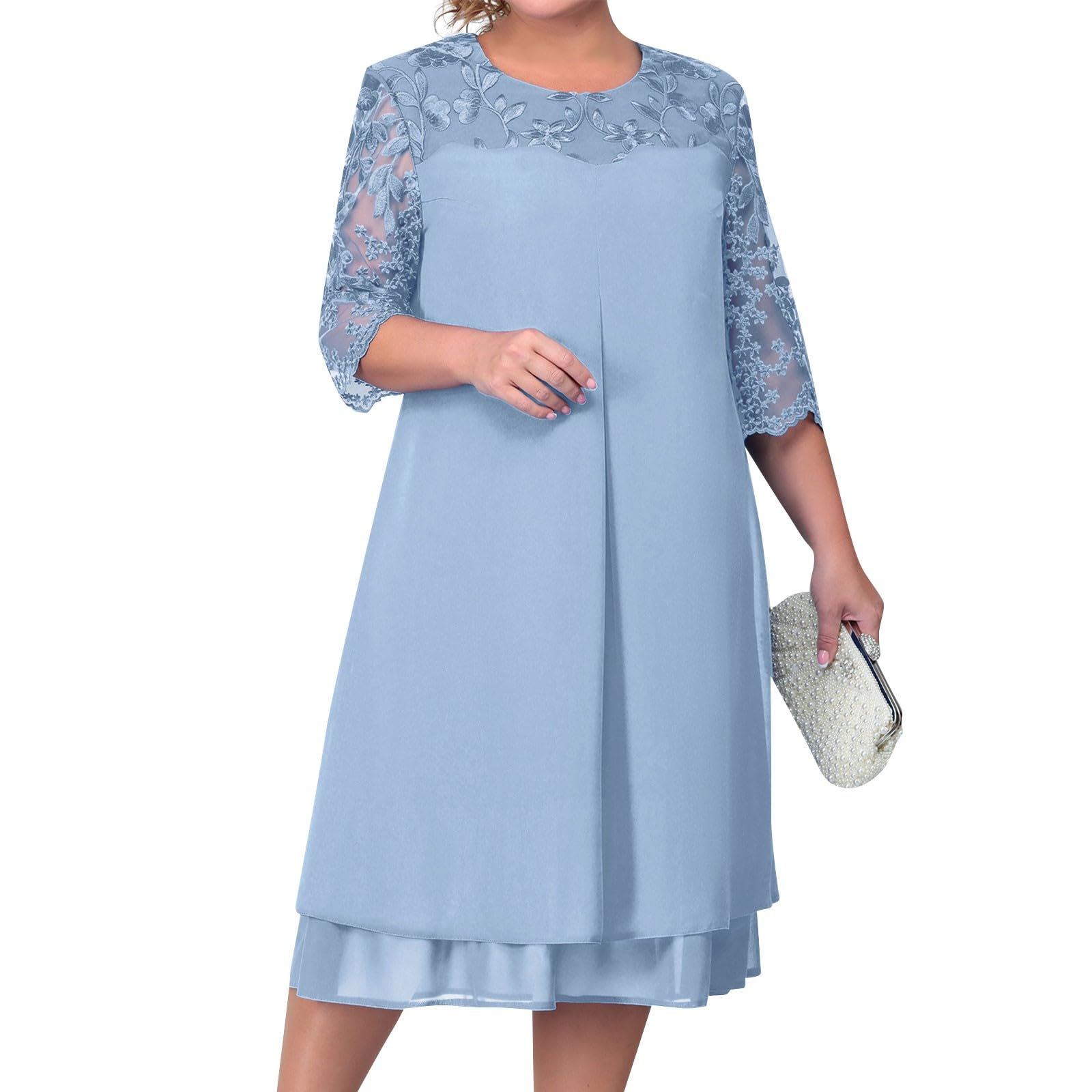 Elegante Vestido de Gasa Bordado para Mamá Nupcial de Longitud Media Talla Grande