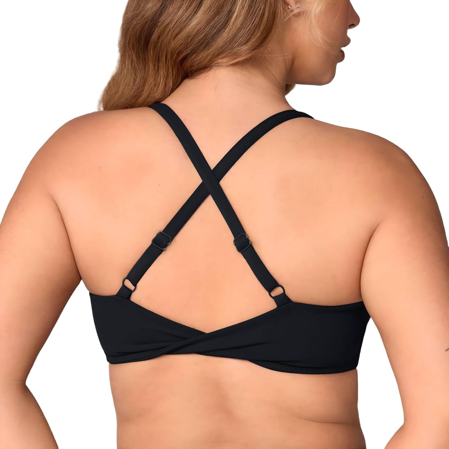 Hugcurve Adjustable Cross Back Sports Bra for Women V Neck Twist Back Padded Yoga Workout Top