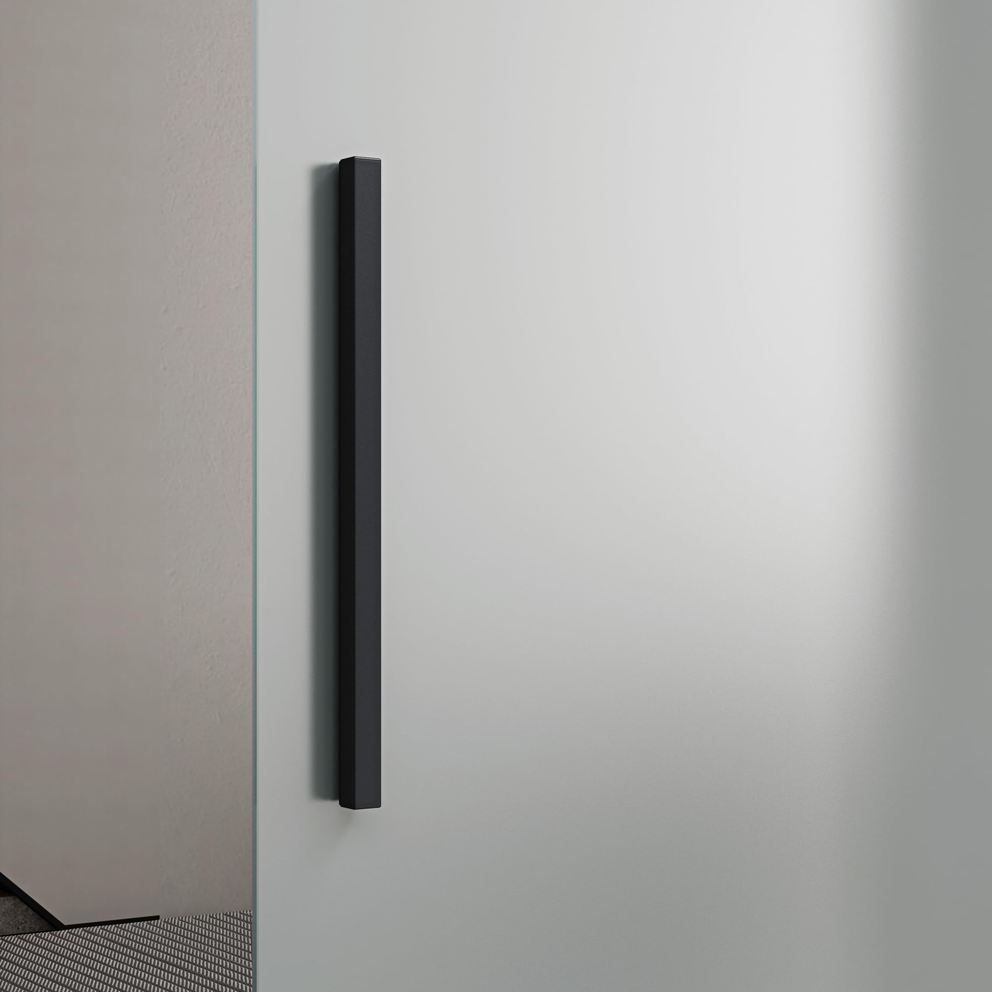 doporro Porta Scorrevole in Vetro 102.5x215cm, Porta Scorrevole in Vetro Satinato 8mm con Binario e Maniglia Per Asta per Bagno Cucina Studio Ufficio, Nero, Amalfi-plus 14H