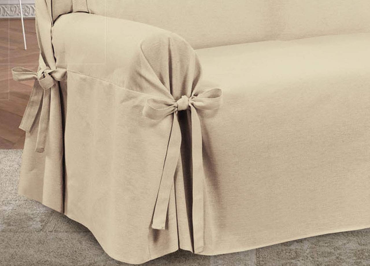 BIANCHERIAWEB Copridivano Fodera Telo Protezione Divano Con Laccetti Fiocco Varie Fantasie 2 Posti Prez Beige